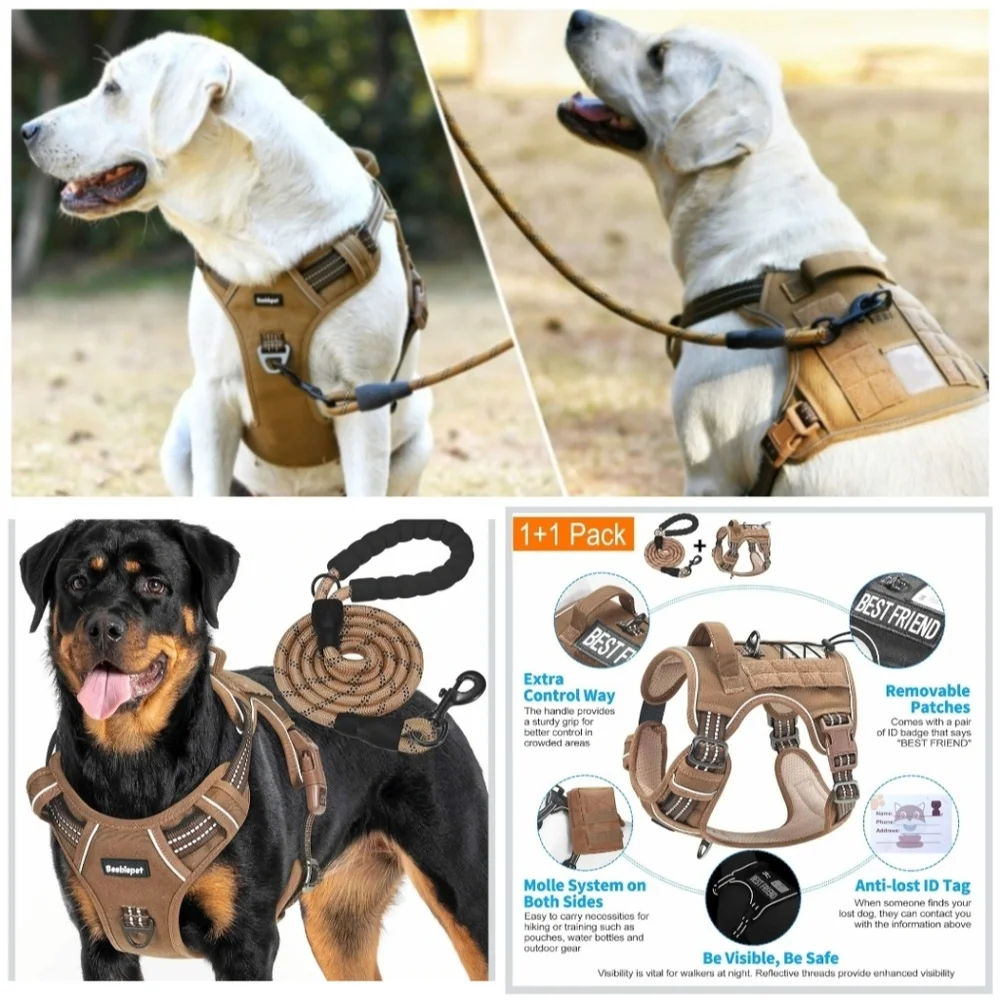 NIB Beebiepet Heavy Duty Tactical Dog Harness Best Friend ID Tag